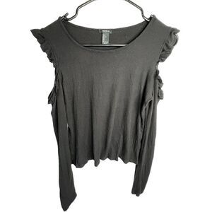 Forever 21 Black Long Sleeve Thermal T-Shirt With Open Shoulders